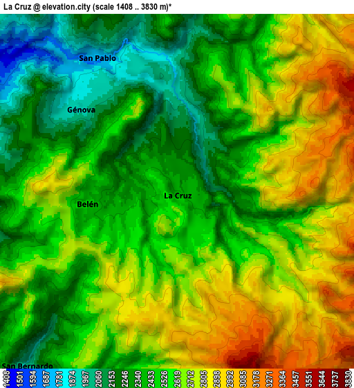 Zoom OUT 2x La Cruz, Colombia elevation map