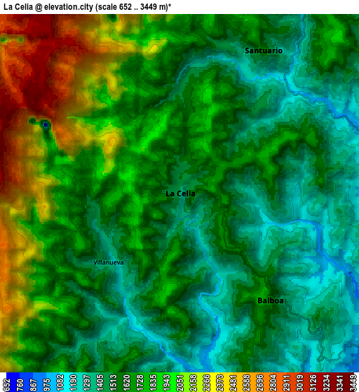 Zoom OUT 2x La Celia, Colombia elevation map