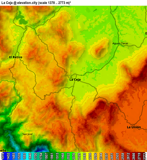 Zoom OUT 2x La Ceja, Colombia elevation map