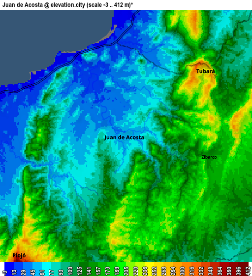 Zoom OUT 2x Juan de Acosta, Colombia elevation map