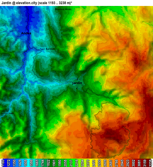 Zoom OUT 2x Jardín, Colombia elevation map