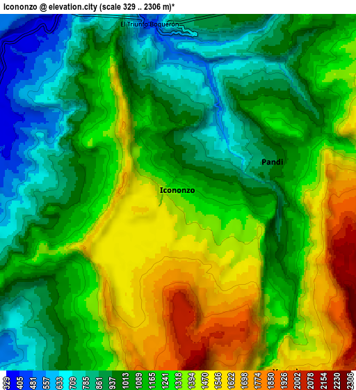 Zoom OUT 2x Icononzo, Colombia elevation map