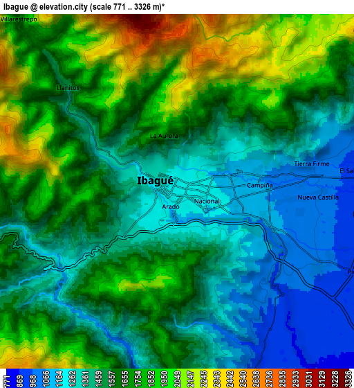 Zoom OUT 2x Ibagué, Colombia elevation map