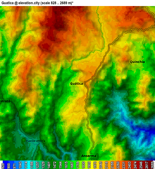 Zoom OUT 2x Guática, Colombia elevation map