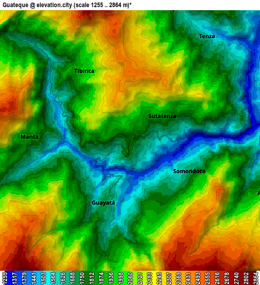 Zoom OUT 2x Guateque, Colombia elevation map