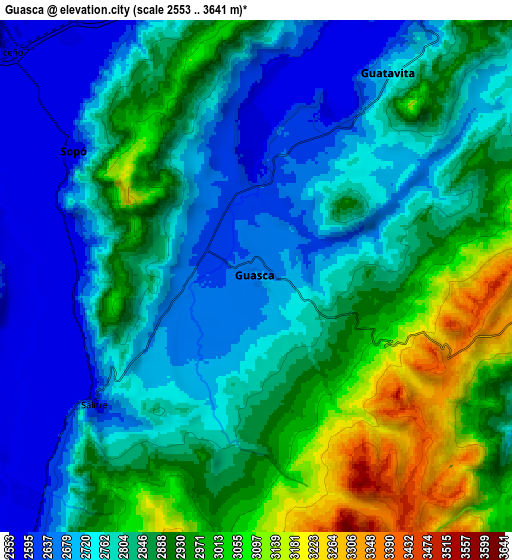 Zoom OUT 2x Guasca, Colombia elevation map