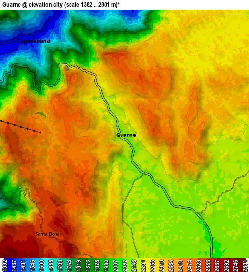 Zoom OUT 2x Guarne, Colombia elevation map