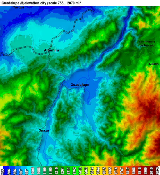 Zoom OUT 2x Guadalupe, Colombia elevation map