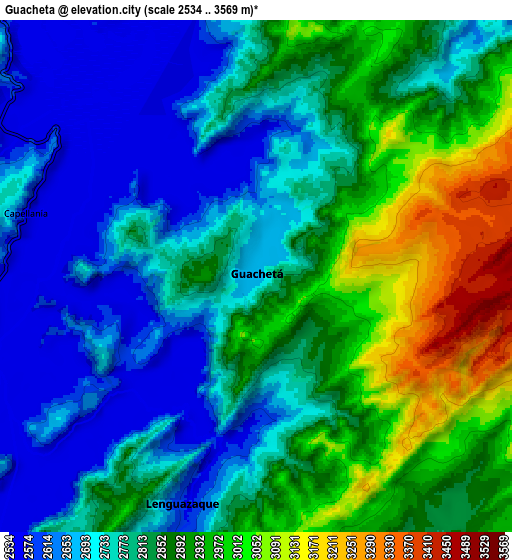 Zoom OUT 2x Guachetá, Colombia elevation map