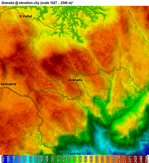 Zoom OUT 2x Granada, Colombia elevation map