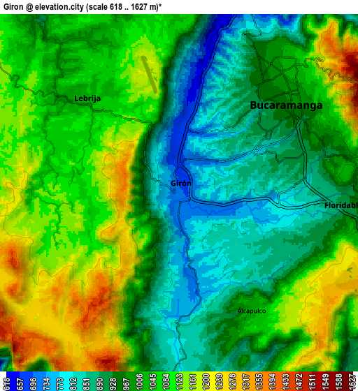 Zoom OUT 2x Girón, Colombia elevation map