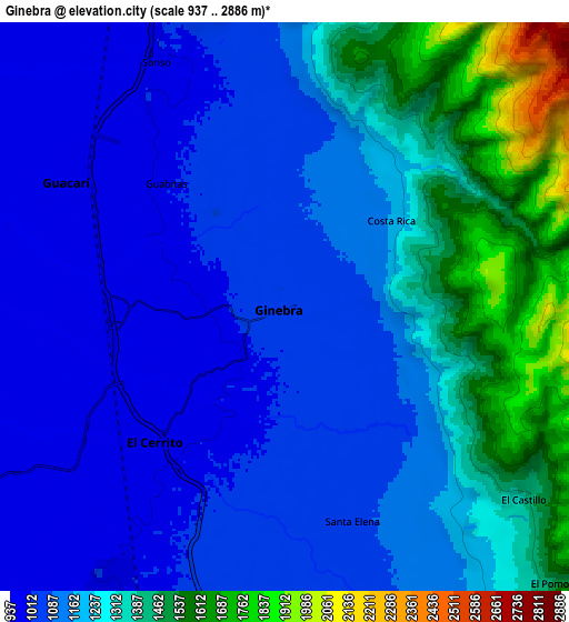 Zoom OUT 2x Ginebra, Colombia elevation map