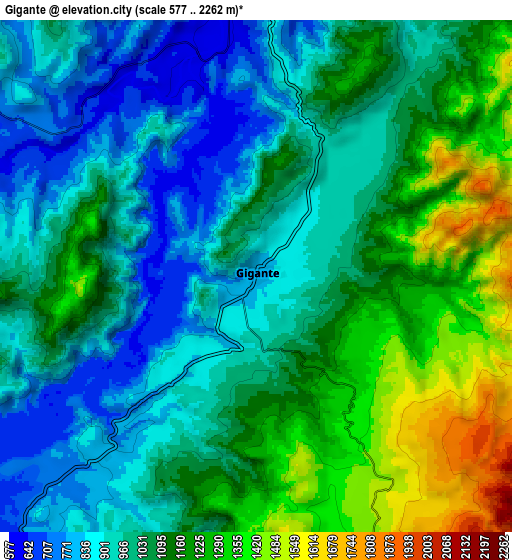 Zoom OUT 2x Gigante, Colombia elevation map