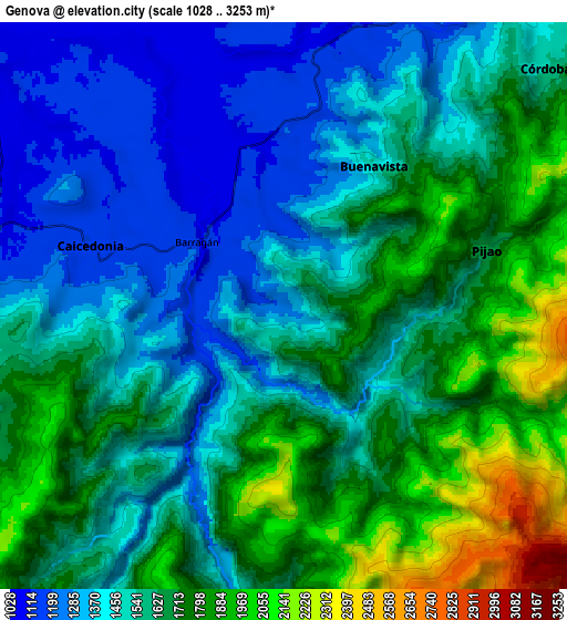 Zoom OUT 2x Génova, Colombia elevation map