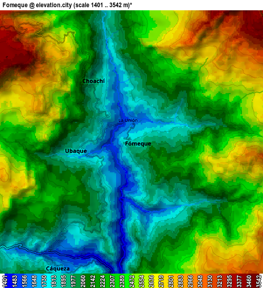 Zoom OUT 2x Fómeque, Colombia elevation map