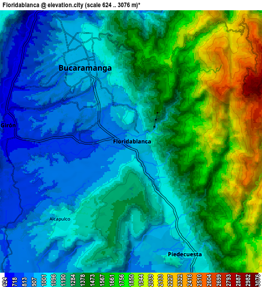 Zoom OUT 2x Floridablanca, Colombia elevation map