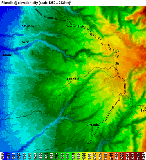 Zoom OUT 2x Filandia, Colombia elevation map