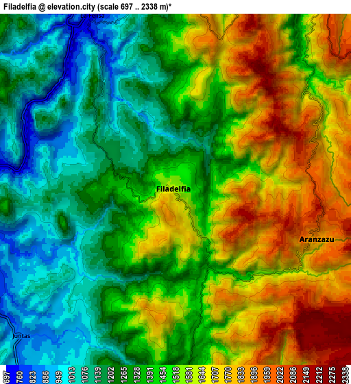 Zoom OUT 2x Filadelfia, Colombia elevation map