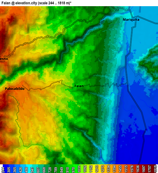 Zoom OUT 2x Falan, Colombia elevation map
