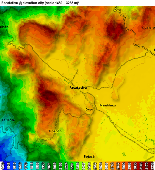 Zoom OUT 2x Facatativá, Colombia elevation map