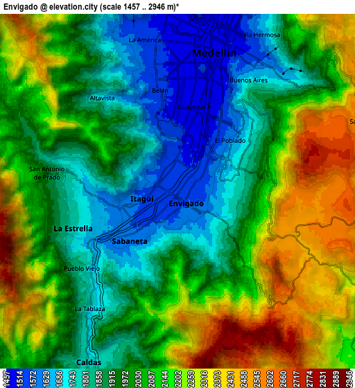 Zoom OUT 2x Envigado, Colombia elevation map