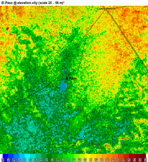 Zoom OUT 2x El Paso, Colombia elevation map