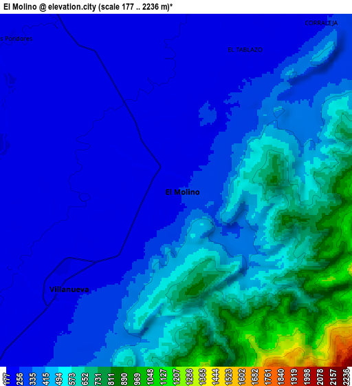 Zoom OUT 2x El Molino, Colombia elevation map