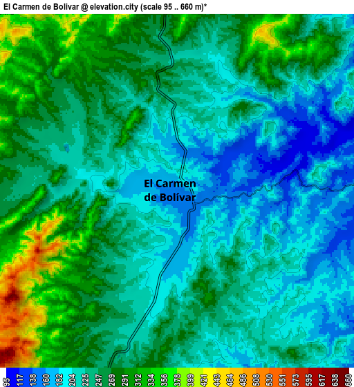 Zoom OUT 2x El Carmen de Bolívar, Colombia elevation map