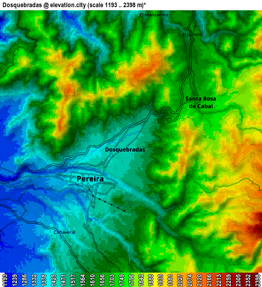 Zoom OUT 2x Dosquebradas, Colombia elevation map