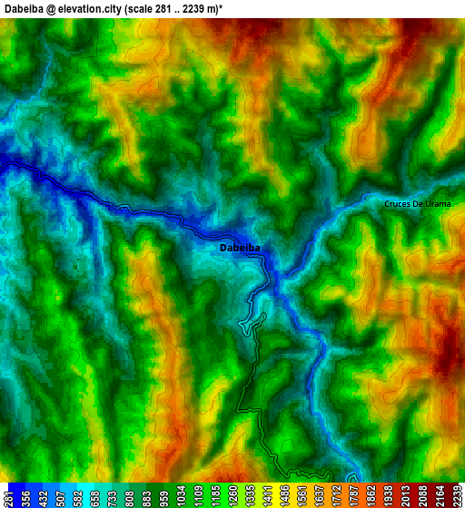 Zoom OUT 2x Dabeiba, Colombia elevation map