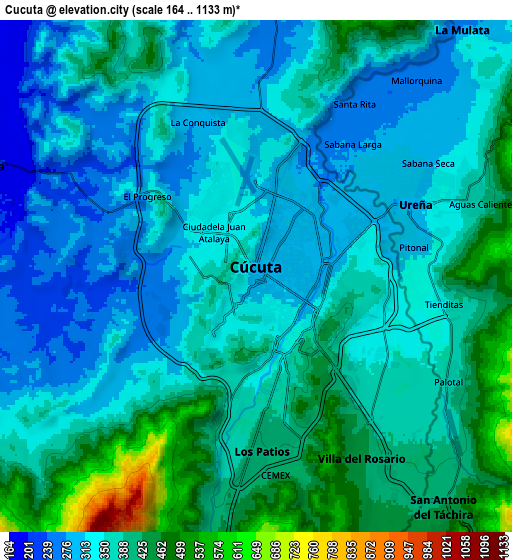 Zoom OUT 2x Cúcuta, Colombia elevation map