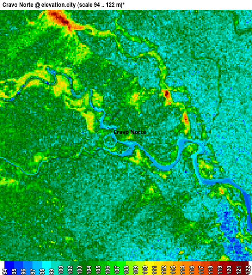 Zoom OUT 2x Cravo Norte, Colombia elevation map