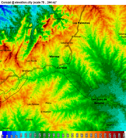 Zoom OUT 2x Corozal, Colombia elevation map