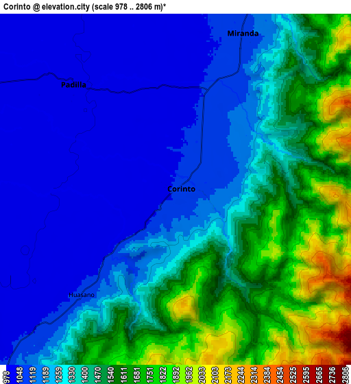 Zoom OUT 2x Corinto, Colombia elevation map