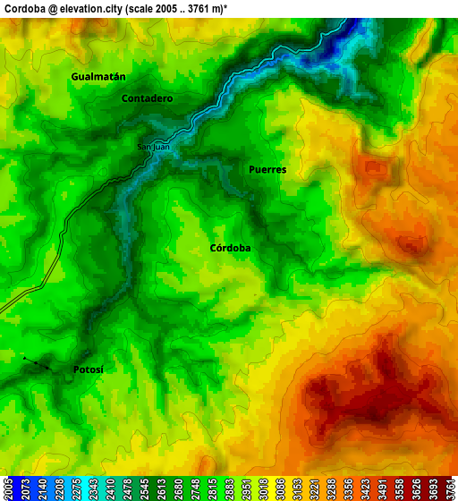 Zoom OUT 2x Córdoba, Colombia elevation map