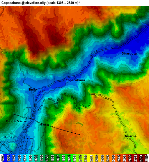 Zoom OUT 2x Copacabana, Colombia elevation map