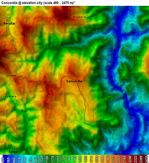 Zoom OUT 2x Concordia, Colombia elevation map