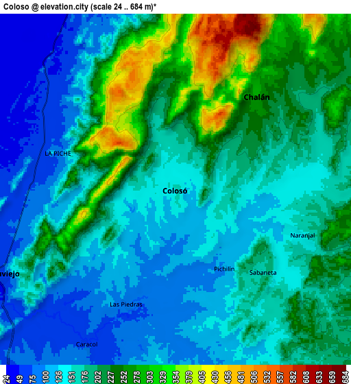 Zoom OUT 2x Colosó, Colombia elevation map