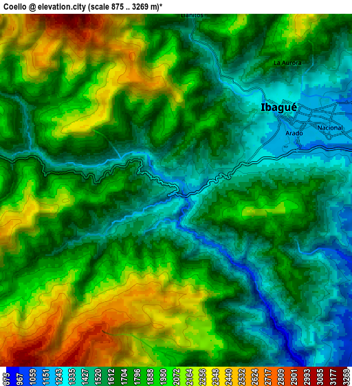 Zoom OUT 2x Coello, Colombia elevation map