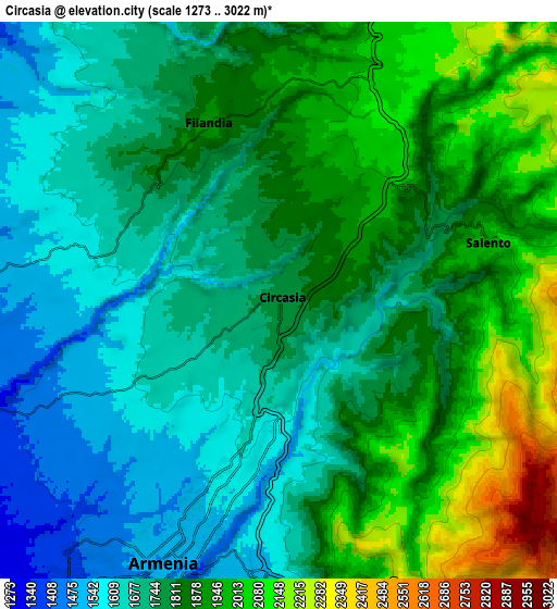 Zoom OUT 2x Circasia, Colombia elevation map