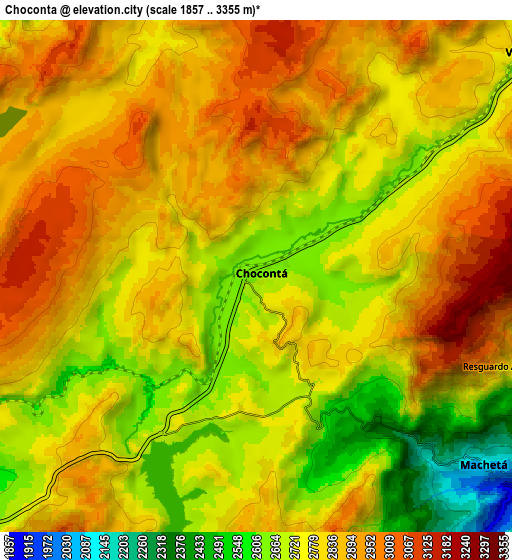 Zoom OUT 2x Chocontá, Colombia elevation map