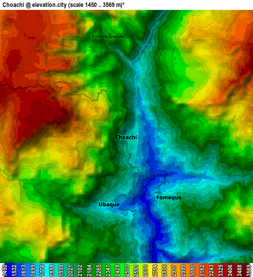 Zoom OUT 2x Choachí, Colombia elevation map