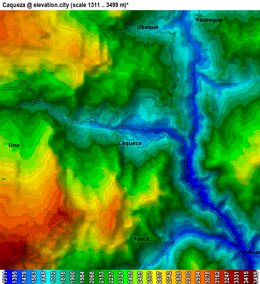 Zoom OUT 2x Cáqueza, Colombia elevation map
