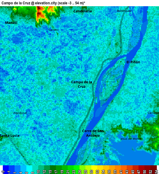 Zoom OUT 2x Campo de la Cruz, Colombia elevation map