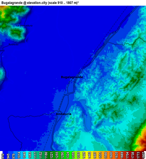 Zoom OUT 2x Bugalagrande, Colombia elevation map