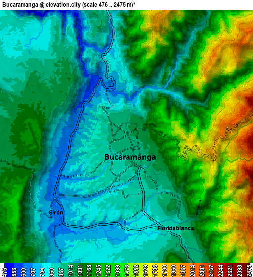 Zoom OUT 2x Bucaramanga, Colombia elevation map