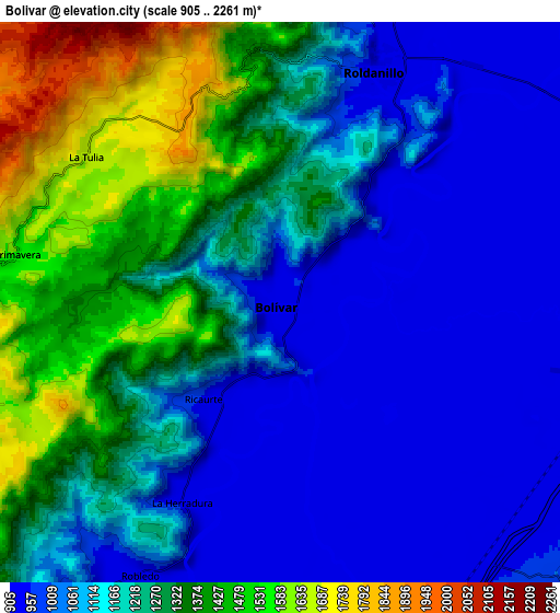 Zoom OUT 2x Bolívar, Colombia elevation map