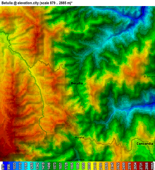 Zoom OUT 2x Betulia, Colombia elevation map