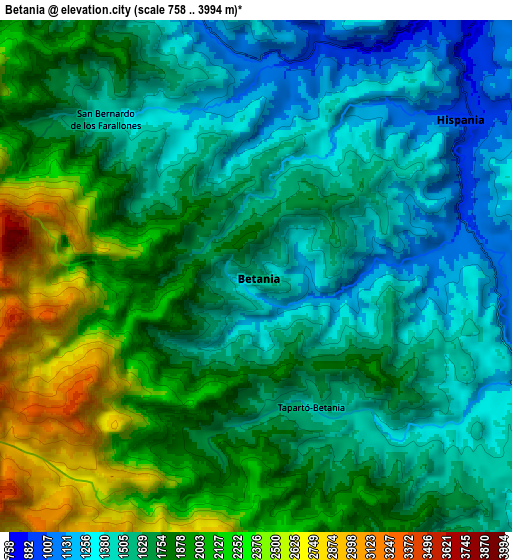 Zoom OUT 2x Betania, Colombia elevation map