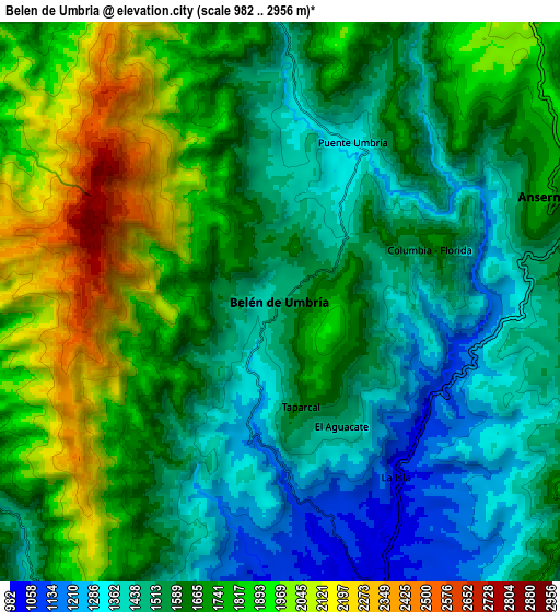 Zoom OUT 2x Belén de Umbría, Colombia elevation map